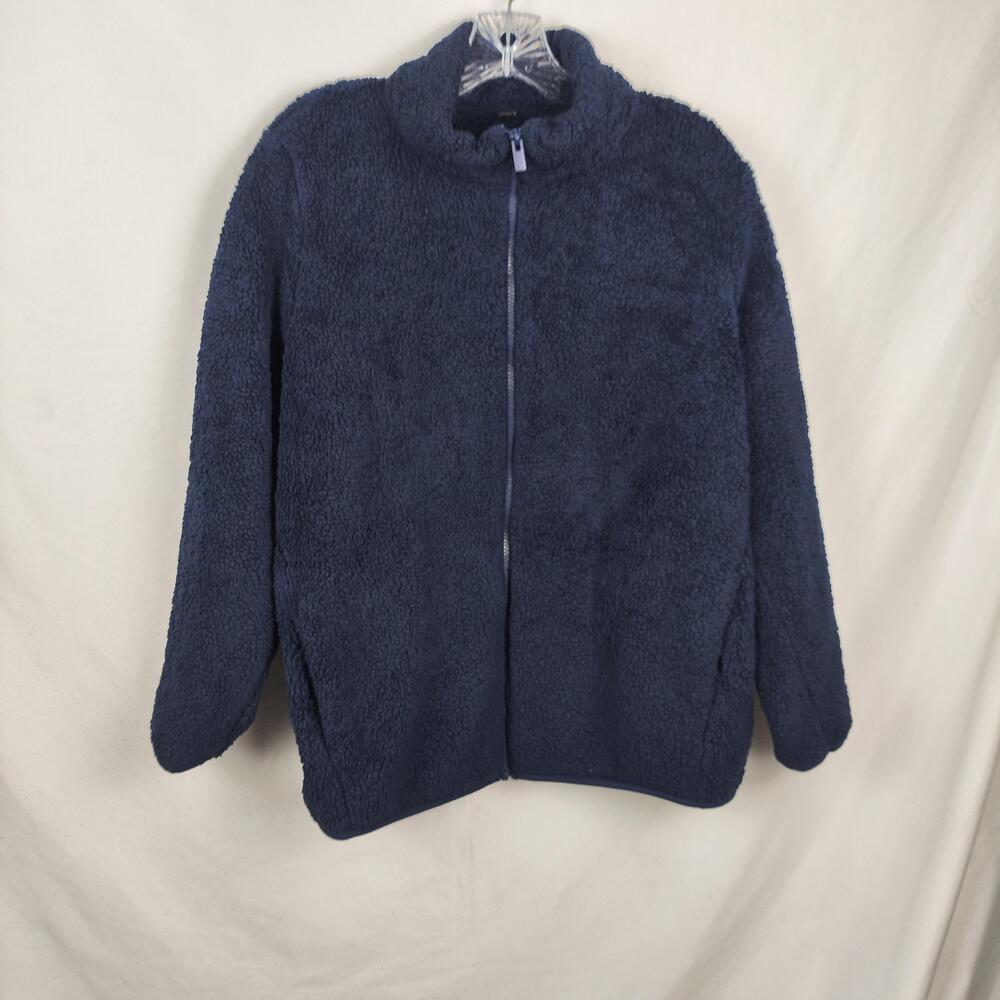 Uniqlo Jacket Mens XL Navy Blue Sherpa Fleece Full Zip Stand Collar Pockets